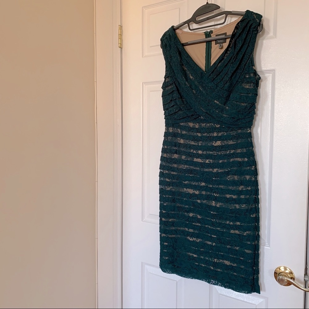 Adriana Papell Pleated Lace Dress